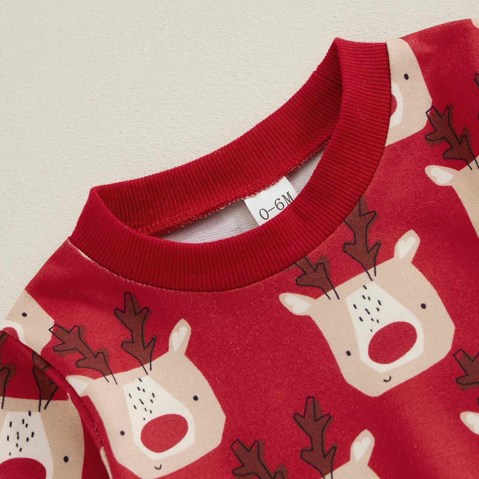 Clothing Sets Baby Cartoon Elk Print Long Sleeve Crew Neck Sweatshirt with Elastic Waist Sweatpants Christmas Costume for Girls Boys H241126