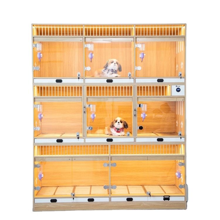 Dog Cat Cage Villa Panoramic High Transparent Glass Dog Display wooden dog house outdoor Cabinet Separate Exhibition Rooms