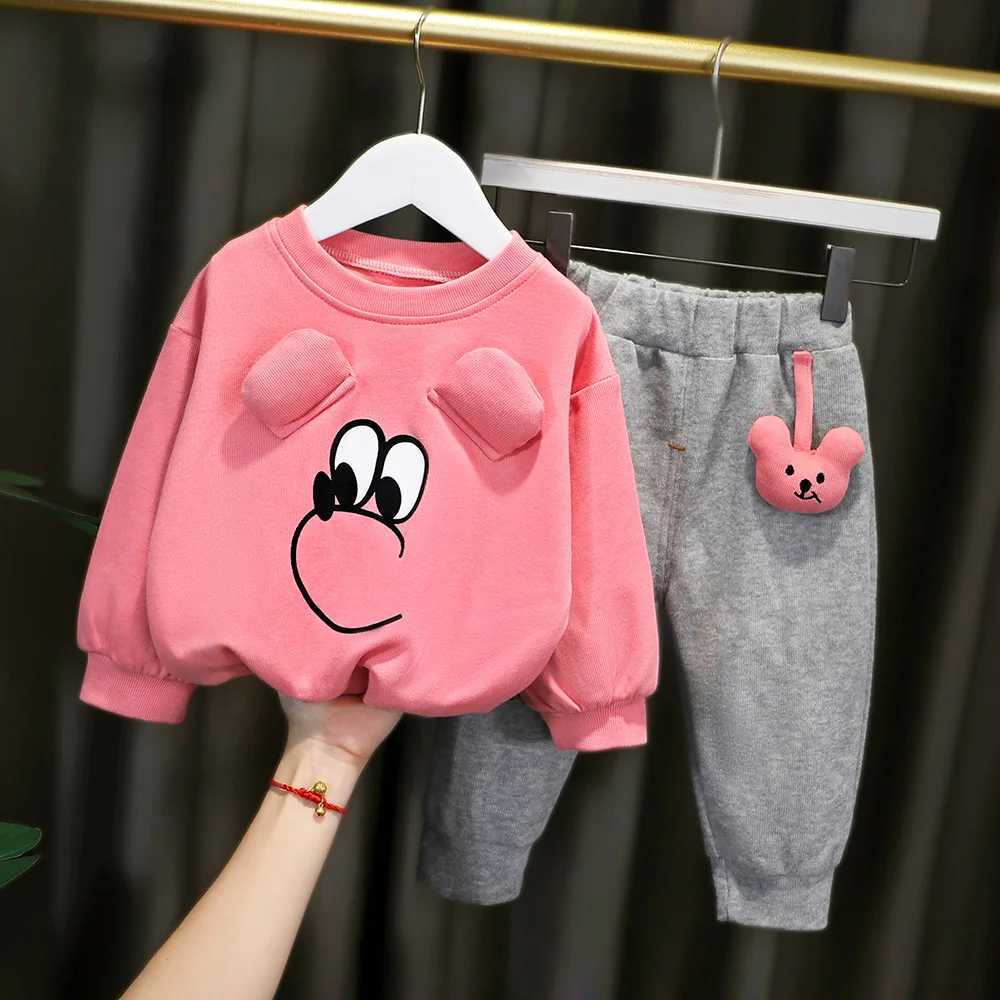 Clothing Sets New Children Clothing Sets for Baby Boys Girls Cartoon Pullover Sweatshirt Pants 2Pcs Infant Casual Oufits Kids Tracksuits H241126