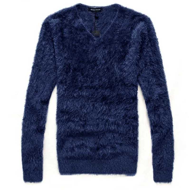 New mens sweater autumn winter soft warm pull V-neck elastic knitted sweater fur top mens clothing MY746 X241126