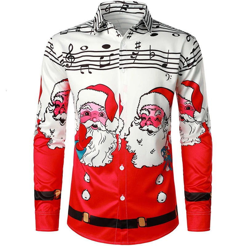 Santa Claus Mens Graphic Shirt Casual Retro 3D Printed Long Sleeve Holiday Party Clothing Y2k Top 241126