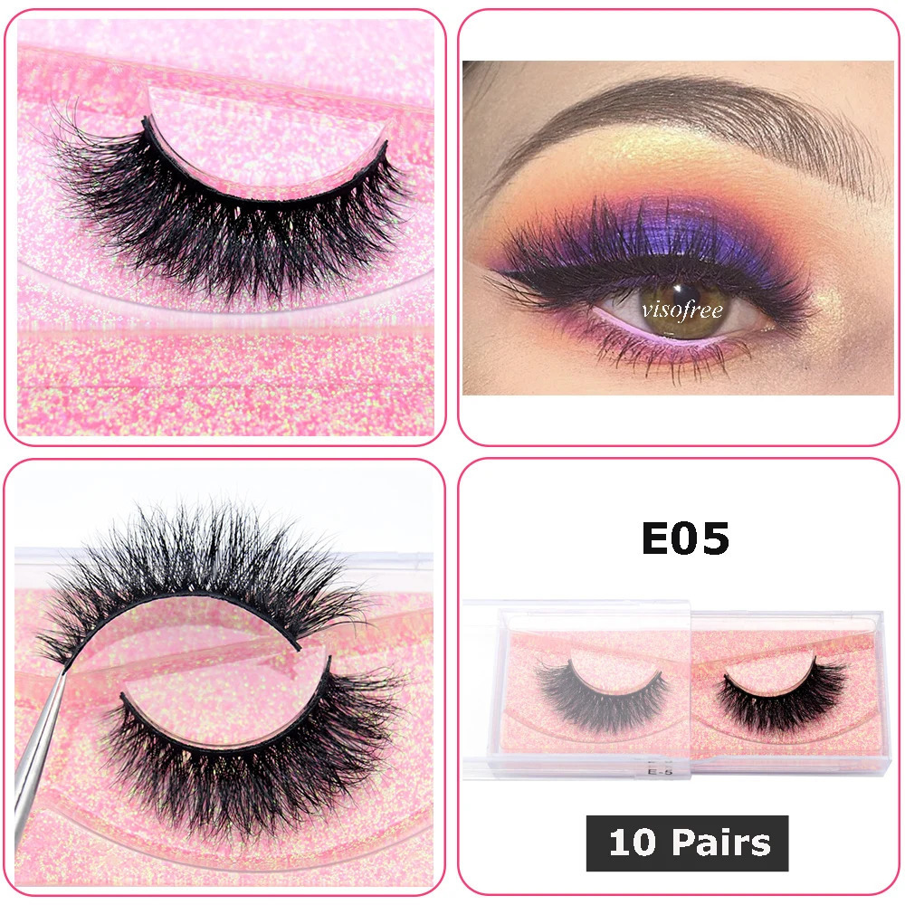 Visofree 10 Pairs/Lot 3D Mink Lashes Natural Long Wispy Thick False Eyelashes Maquillaje Reusable Eyelashes Set Wholesale E11 241125