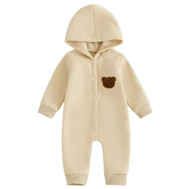 Clothing Sets Newborn Baby Boy Girl Hooded Jumpsuit Fall Winter Clothes Cute Bear Embroidered Long Sleeve Button down Rompers H241126