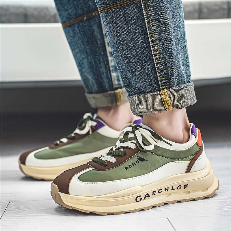 High Quality Forrest Gump Mens Shoes Spring New Leather Sports Running Trendy Mens Shoes Thick soled Tall Letter Lace Casual Shoes T241126