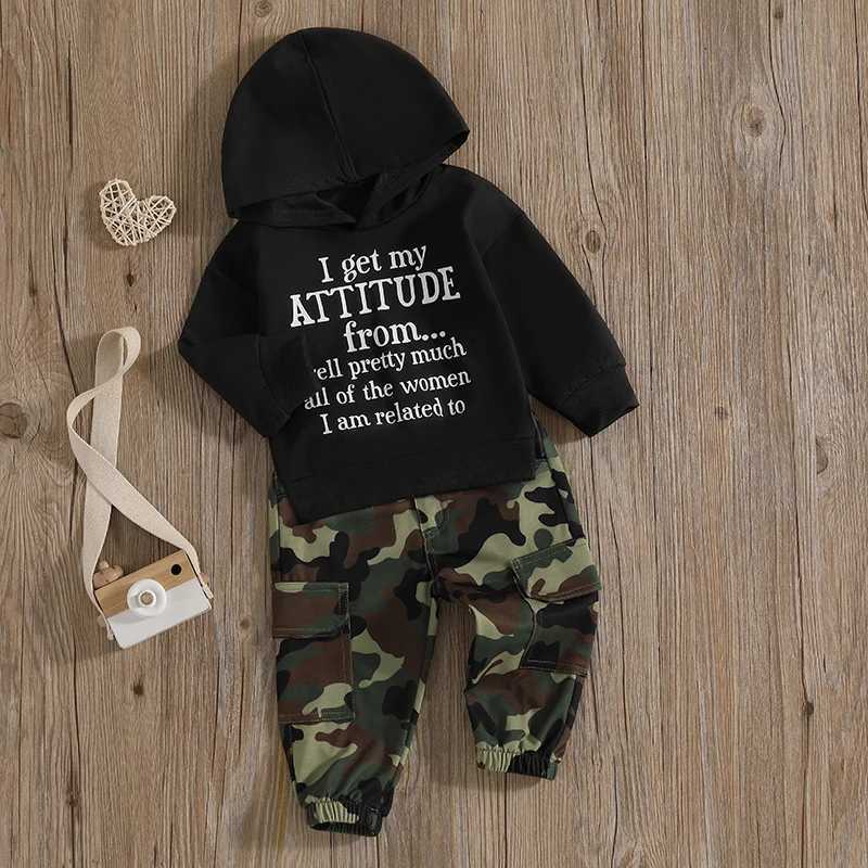 Clothing Sets Toddler Boy Autumn Clothes Set Camo Print Hooded Sweatshirt with Letter Print Long Sleeve Top and Cargo Pants Outfit H241126