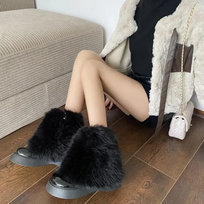 Fashion Versatile Furry Women Shoes Korean Style Fashion Thick Sole Womens Boots Winter Fleece Warm Ladies Modern Boot 241114