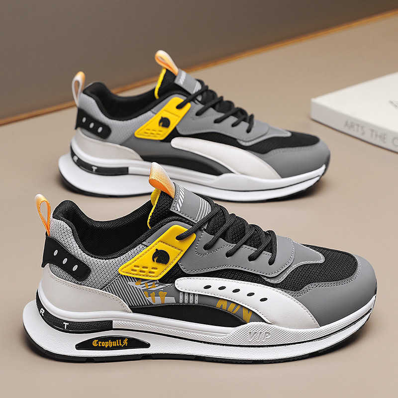 High Quality Spring mens shoes with leather splicing mesh breathable running and trendy shoes comfortable mesh lining low cut Forrest Gump shoes T2411