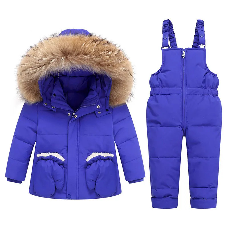 OLEKID Winter Children Girl Overalls Real Raccoon Fur Down Jacket For Girl Baby Girl Jumpsuit Kids Girl Outerwear Coat 241126