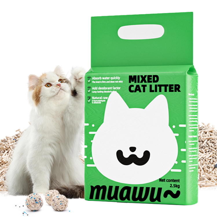 Muawu Bulk Factory High quality Mixed Plant Kitty Litter Natural Plant-based Cat Litter Tofu Bentonite Mixed Cat Litter