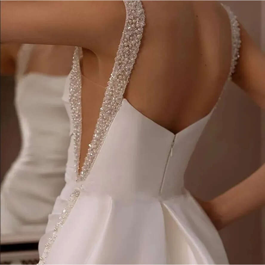 Elegant Satin Mermaid Wedding Dresses Square Collar Beaded Pearls Bridal Gowns With Detachable Skirt Backless Robes For Formal Party Vestidos De Novia