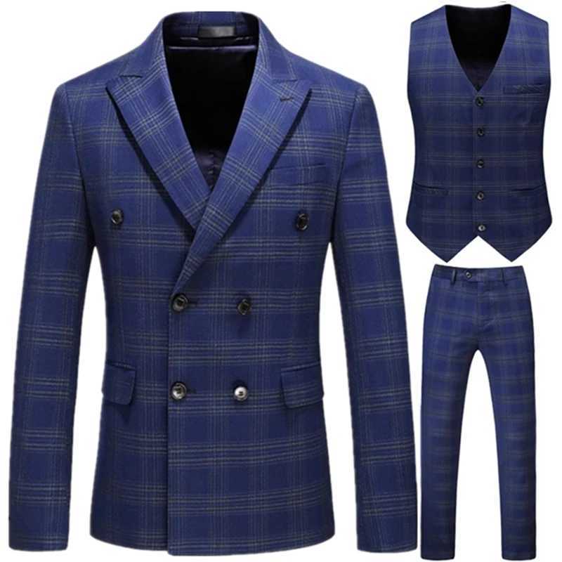 Mens striped suit high-quality mens double chest jacket 3-piece set ultra-thin suitable for wedding mens jacket pants vest X241126