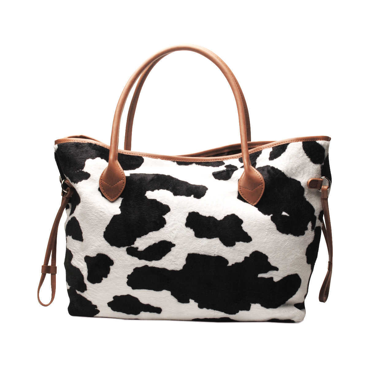 WoMens Large Capacity Tote Bag Plush Cow Printed Shopping Bag Handbag Weekend Travel Shoulder Bag Totes Handbags 241104