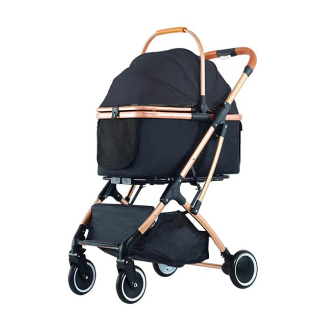 Customized Luxury 4 Wheels Pet Aluminium Stroller Dog Detach Stroller With Storage Basket Foldable Lightweight Carrier Trolley