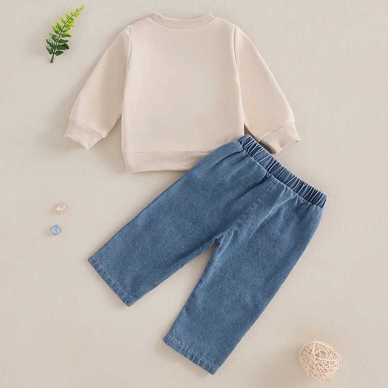 Clothing Sets Toddler Boy Autumn Outfit Set with Letter Embroidery Sweatshirt and Distressed Jeans - Long Sleeve Pullover and Pants for Baby H241126