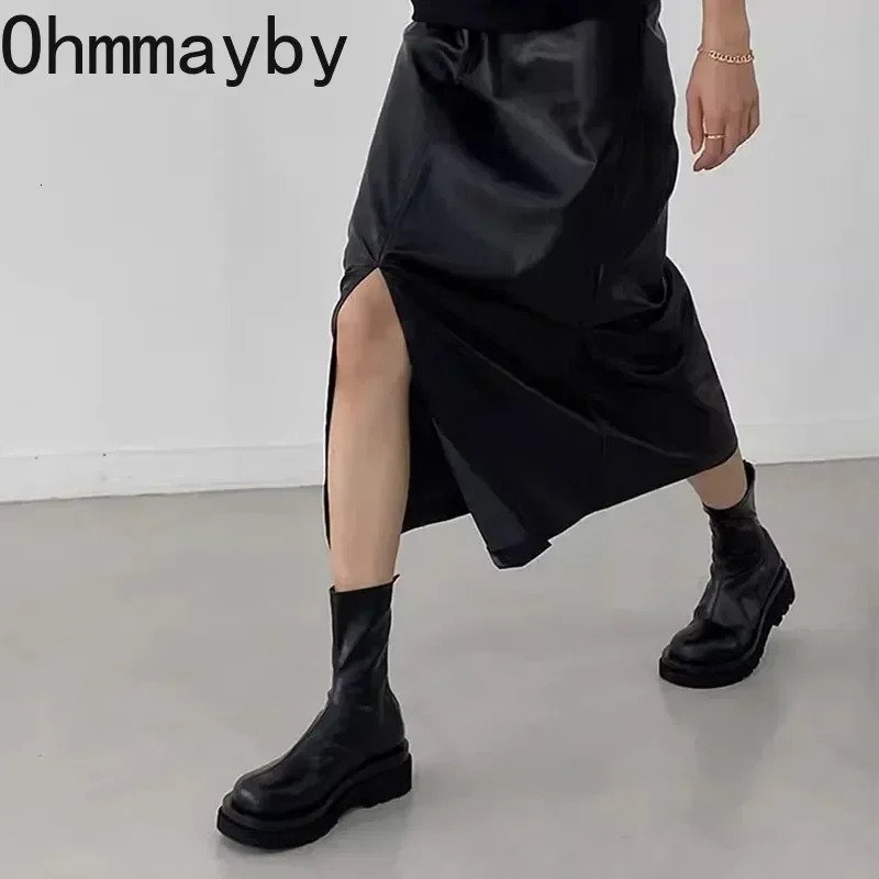 Chunky Heel Women Elastic Short Boots Fashion Back Zippers Shoes Autumn Winter Platform Flats Ladies Ankle Booties 241114