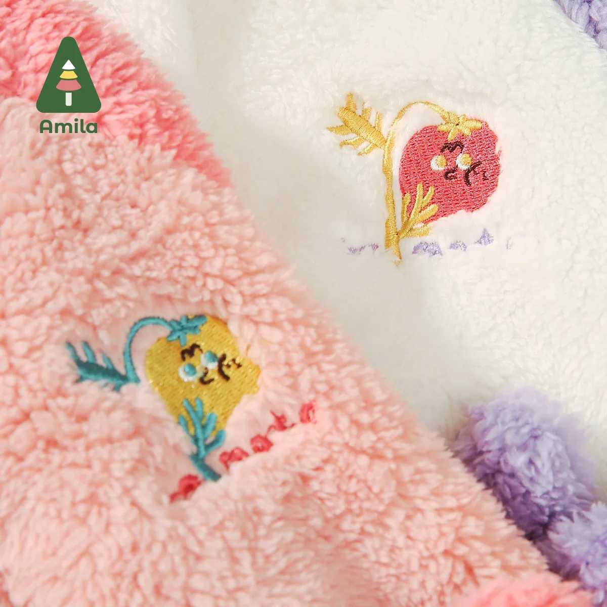 Clothing Sets Amila Baby Girl Loungewear Set 2024 Winter New Multicolour Hooded Soft Cute Warm Kids Sleepwear Sets Baby Clothing H241126