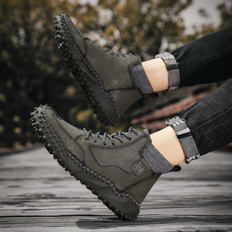 Winter Warm Mens Casual Shoes Fashion Mens Leather Boots Comfortable Mens Ankle Boots Outdoor High Quality Hiking Boots Men 241114
