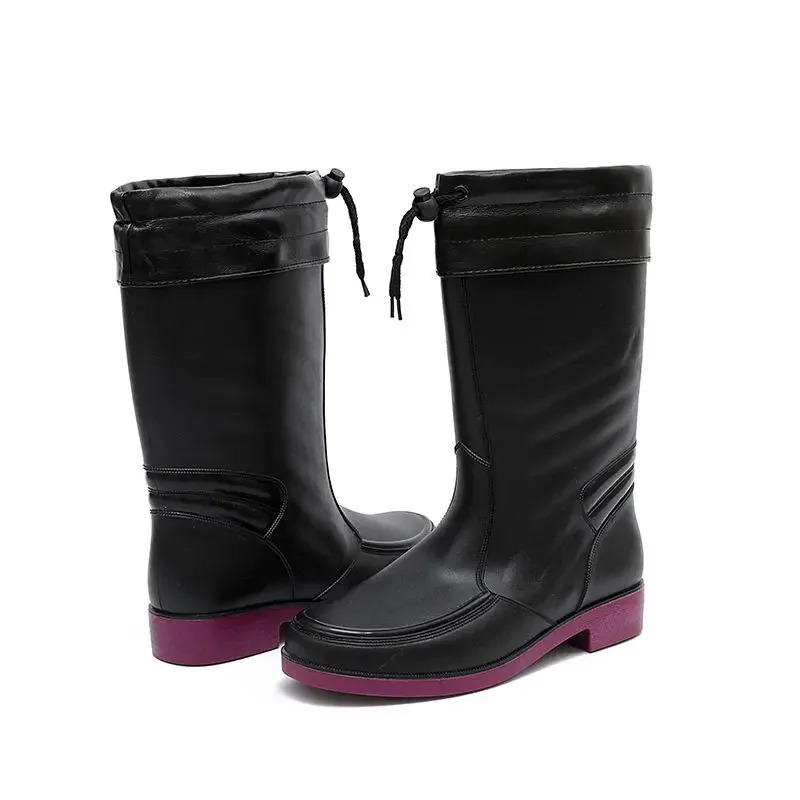 Mens waterproof and anti slip PVC fashionable mens rain boots lace free rubber wear-resistant Galohes City Garden 241126