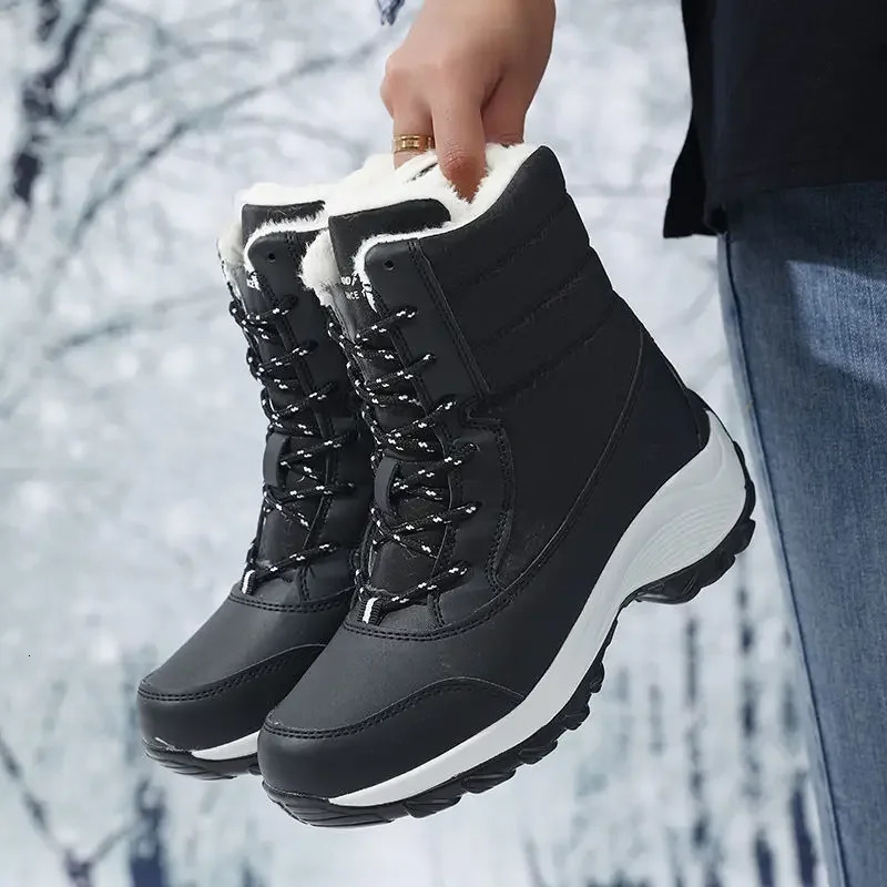 Snow Boots Women Platform Boots Non-slip Women Winter Shoes Fur Warm Ankle Boots for Women Wedges Waterproof Thigh High Boots 241114
