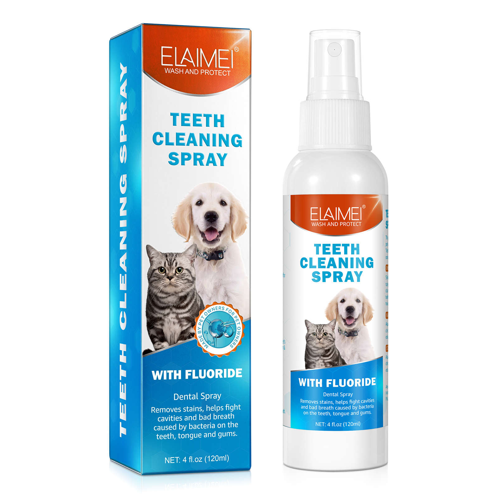ELAIMEI Dog Oral Spray Removes Tartar Plaque and Freshens Breath Dental Spray for Healthy Teeth Gums