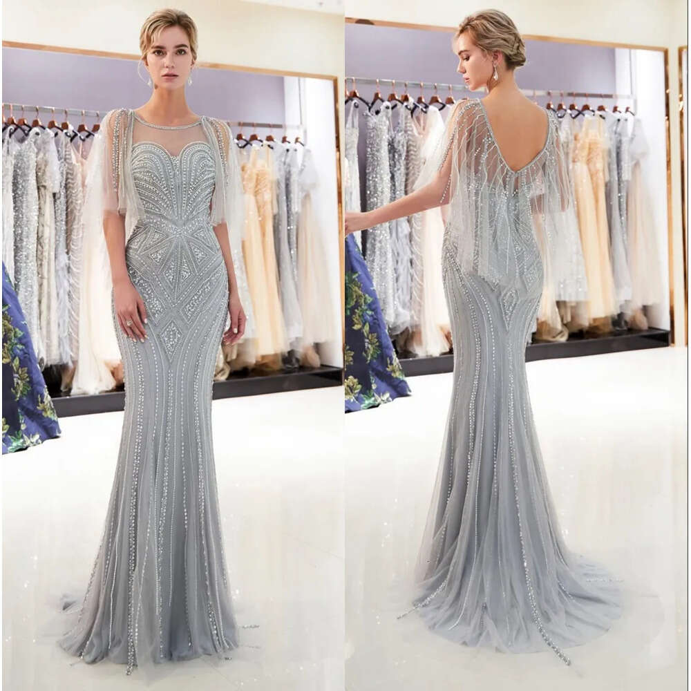 Neck Mor Scoop Sheer Tulle Beaded Mermaid Long Evening Stones Floor Length Formal Party Prom Dresses Real Image Cps