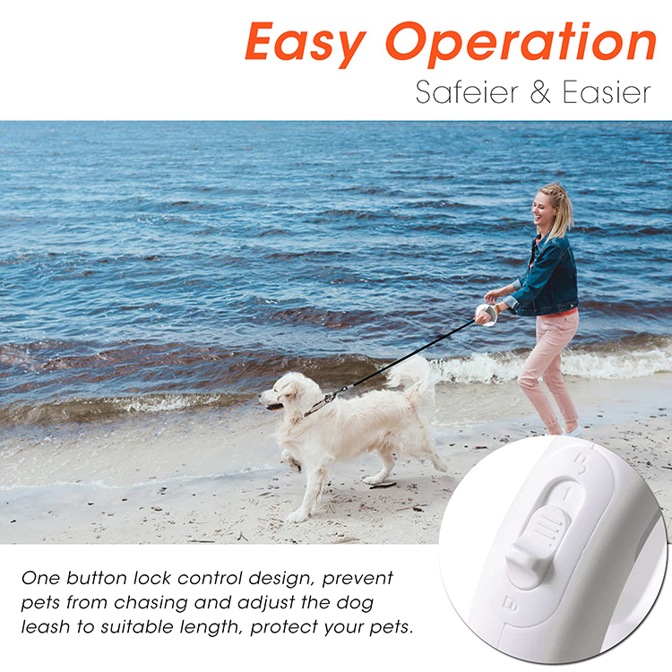 Hands Free Running Travel Adjustable Nylon Rope Heavy Duty Led Light Automatic Retractable Dog Leash