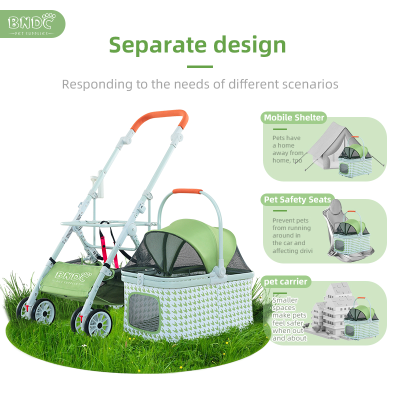 Factory outlet lovely Outdoor Travel 4 Wheel Pet Carrier Stroller Folding Dog Carrier City Walk Strolling Cart