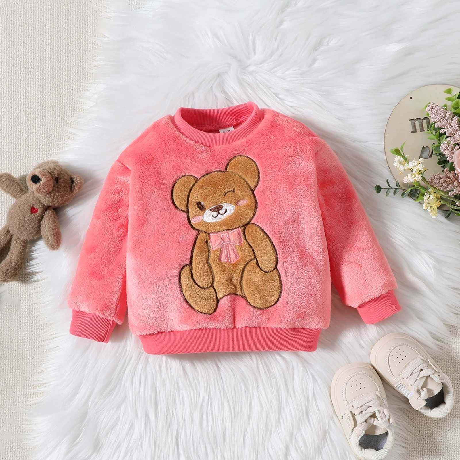 Clothing Sets 2PCS Kids Coral Plush Cute Teddy Bear Hoodie Autumn Winter Warmth Set Boys Girls Children Babies Warm Costume Suit 0-24M H241126
