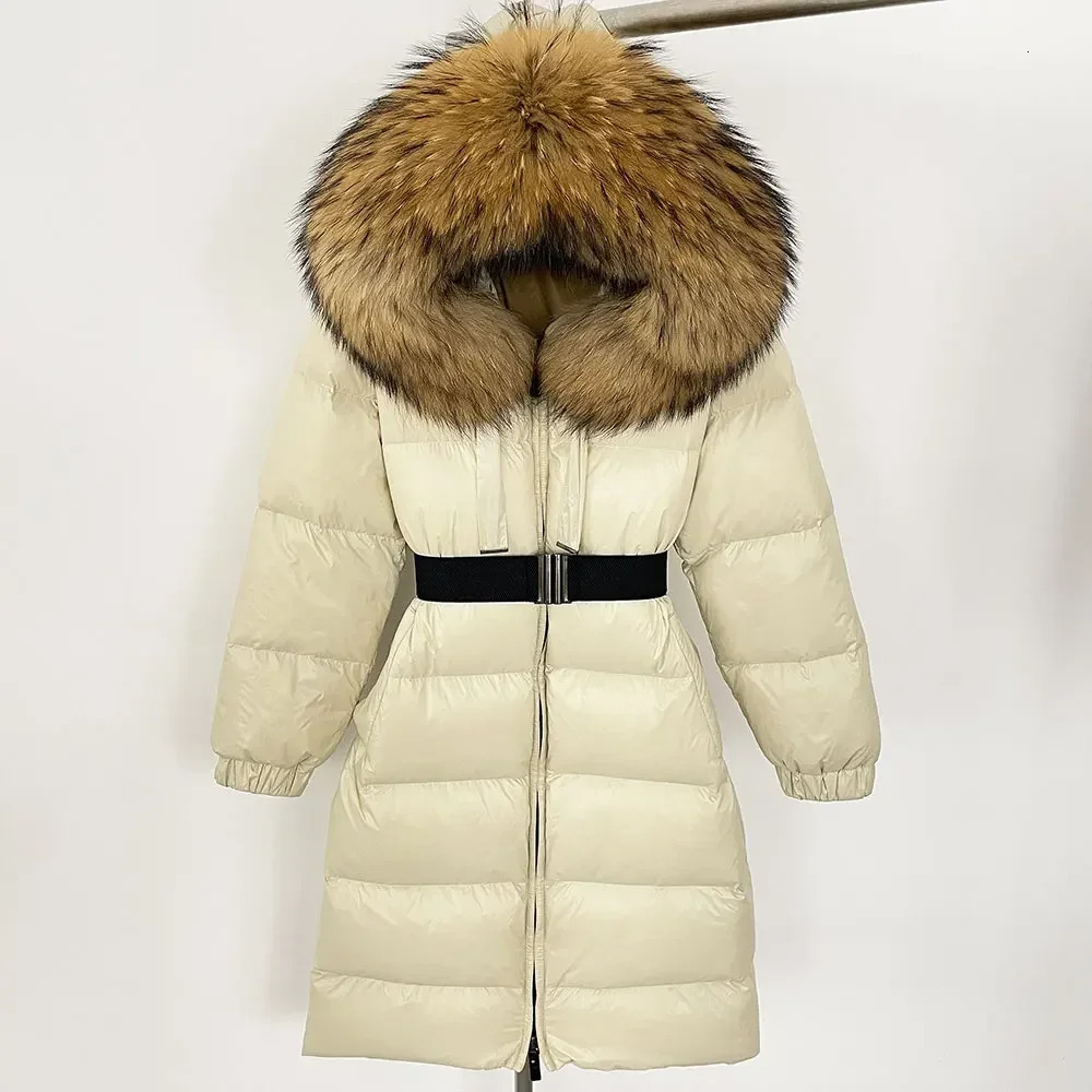 Winter 2024 Warm 90 White Duck Down Jacket Womens Cold Womens True Fur Coat Womens Hooded Long Natural Fox Fur Inflatable Jacket 241126