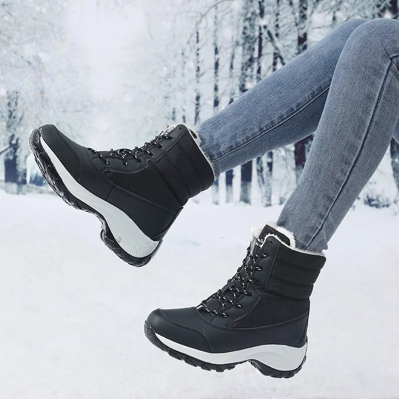Snow Boots Women Platform Boots Non-slip Women Winter Shoes Fur Warm Ankle Boots for Women Wedges Waterproof Thigh High Boots 241114