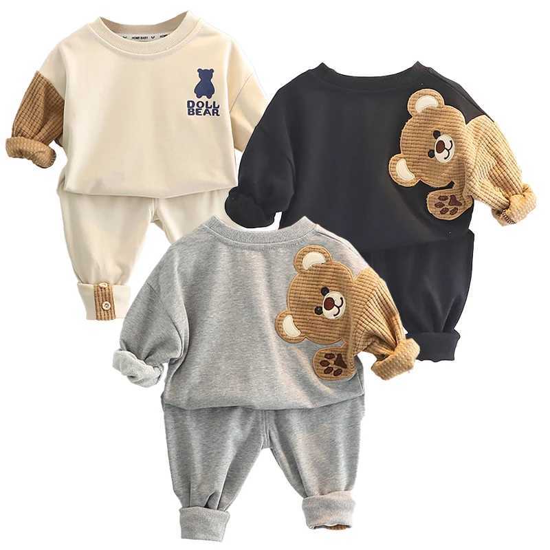 Clothing Sets Baby Boys Clothing Sets Embroidered Bear Girls Long Sleeve Casual Hoodie Sweatshirts + Pants 2Pcs Outfits for Kids Sport Suit H241126