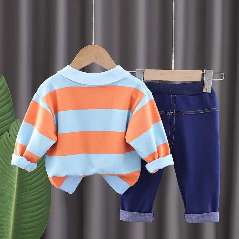 Clothing Sets 2023 Fashion Baby Boys Cotton Clothes Pullover Striped Shirts + Pants Jeans 2Pcs/Sets Infant Kids Tracksuits Casual Outfits H241126