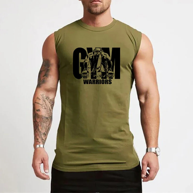 Gym Tank Top Mens Fitness Clothing Compression Vest Cotton Bodybuilding Stringer Tanktop Muscle Singlet Workout Sleeveless Shirt 240415