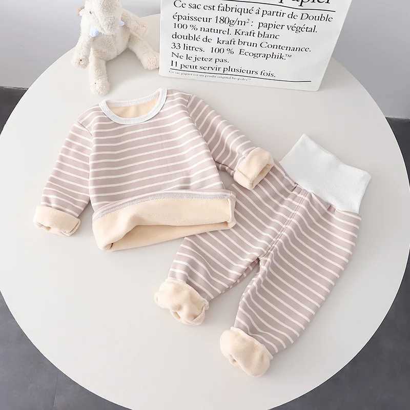Clothing Sets Toddler Children Clothes Sets Kids Autumn Winter Thick Striped Tops and High Waist Pants 2Pcs for Girls Boys Outfits Pajama Suit H241126
