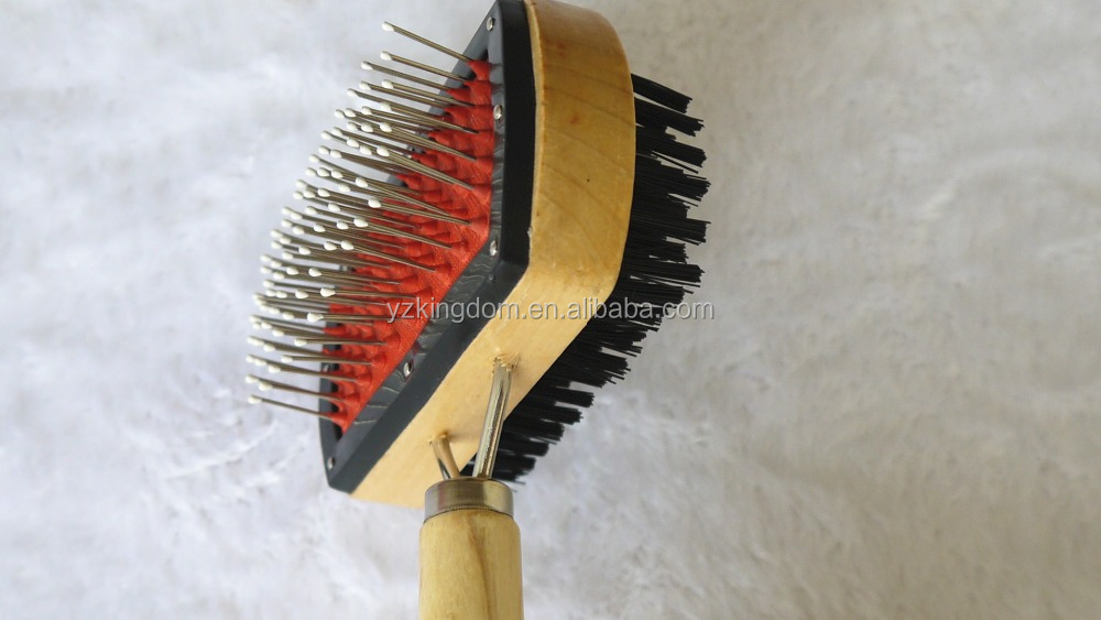 Dogs accessories in China dual sides wood handle pet cat animal poodle hair grooming combo brush