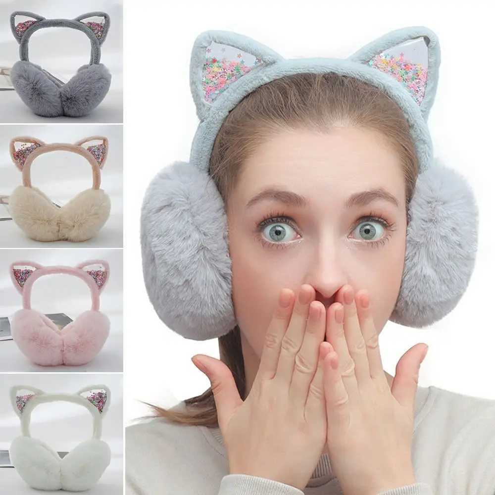 Cute Animal Earmuffs Soft Warm Cat Ears Ear Warmers Women Girls Foldable Winter Ear Covers Outdoor Furry Fleece EarmuffsXJ241126