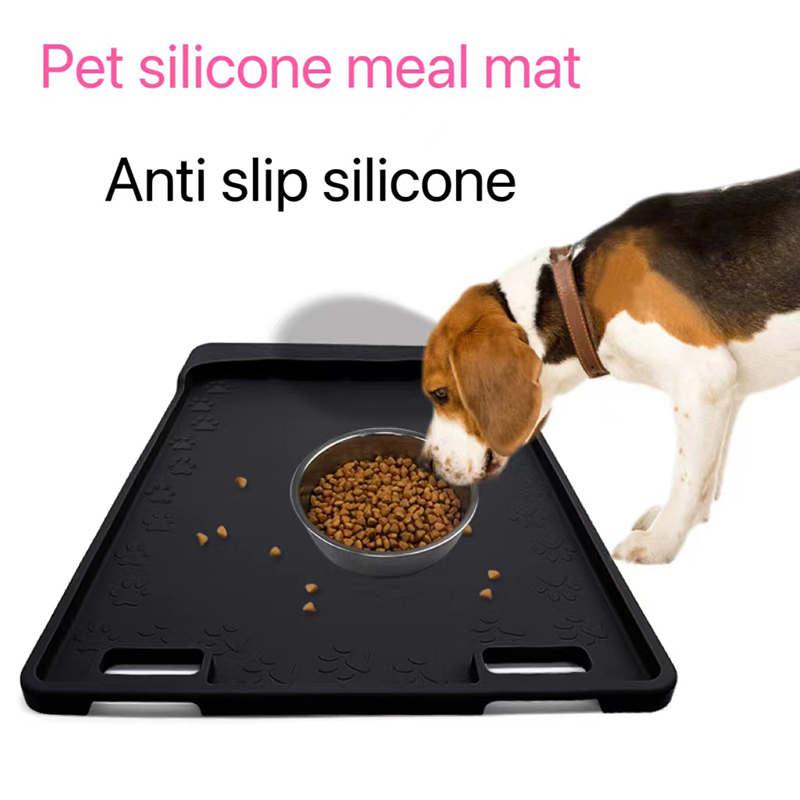 Foldable Anti-overflow Silicone Pet Food Mat Dog Meal Lick Pad Non-slip Pet Feeding Food Bowl Placemat With Handle