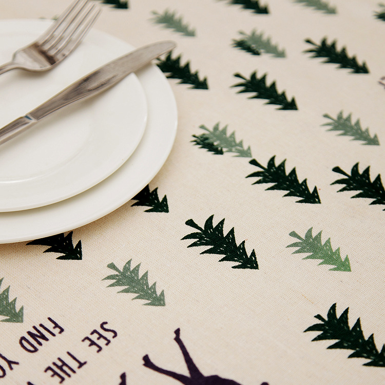 2025 Cartoon Pine Tree Deer Print Tablecloth