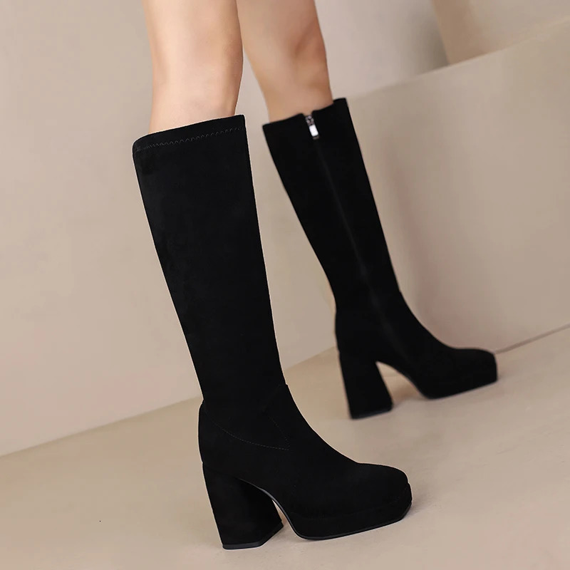 Elegant Knee High Boots Women Shoes Autumn Winter Womens High Boot Soft Suede Zipper Long Party Shoes Ladies Large Size 45 241114