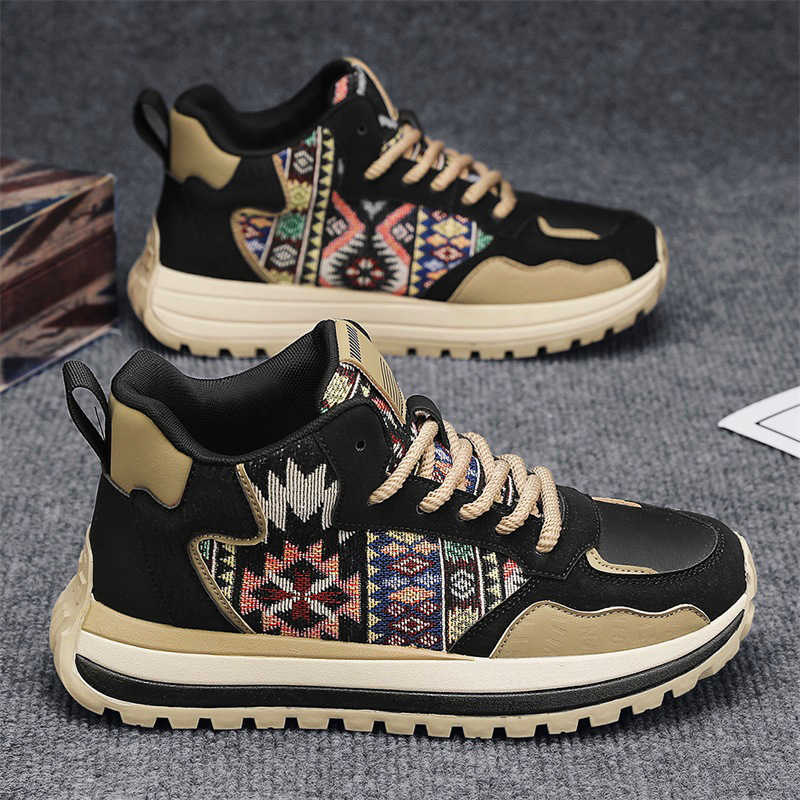 High Quality National style printed embroidered board shoes for autumn and winter new comfortable fabric surface height increasing thick sole versatil
