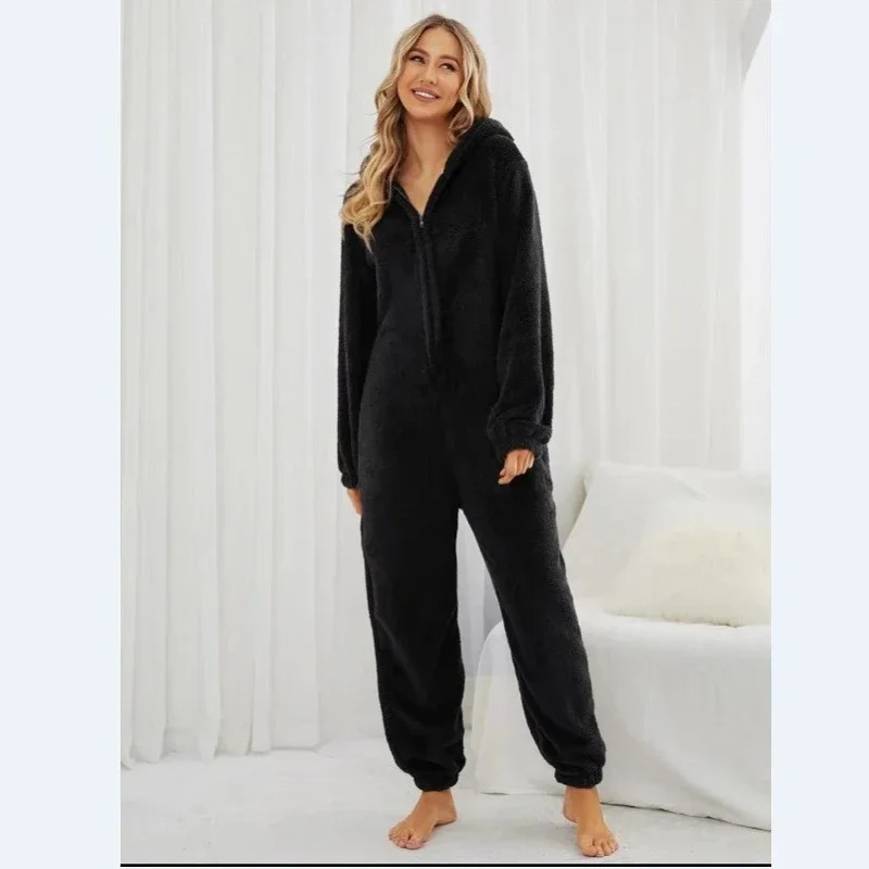 Fashion Onesies Wool Sleepwear Full Size Hoodie Set Womens Winter Warm Sleepwear Womens S-5XL 241126