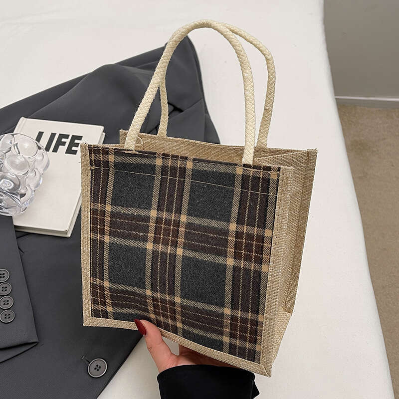 Office portable 2024 fashionable linen canvas for women Instagram stylish versatile single shoulder tote bag