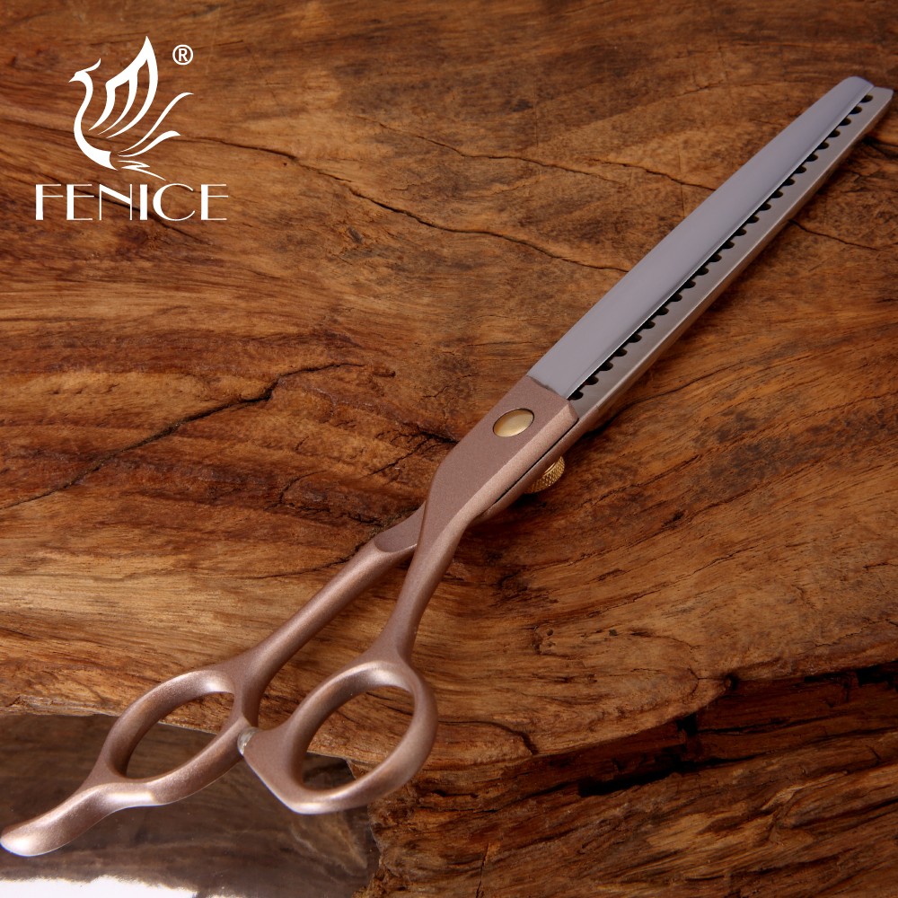 Fenice Japan 440C Stainless Steel Rose Gold Thinning Shears Professional Pet Grooming Scissors