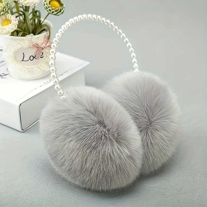 Faux Pearl Hoop Plush Headband Elegant Solid Color Fluffy Earmuffs Thick Coldproof Ear Warmer For Women GirlsXJ241126