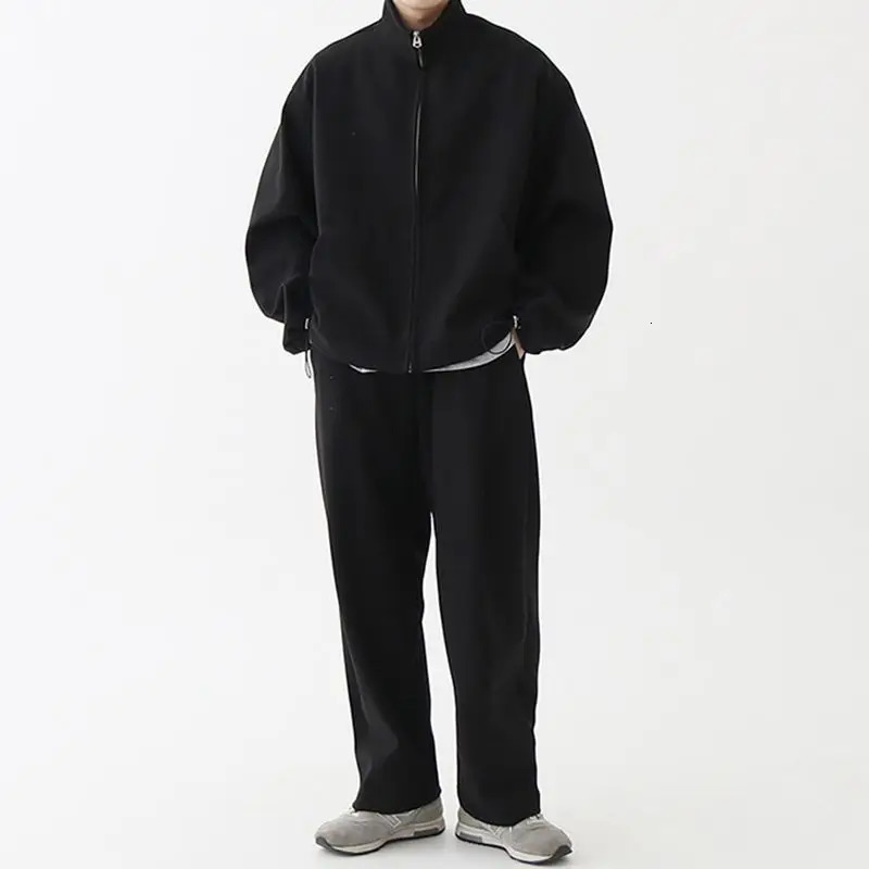 Autumn and Winter Tracksuit Collar Zipper Jacket Mens Korean Open Woolen Sweater Versatile Casual Sports Pants 2-piece Set/Single 241126