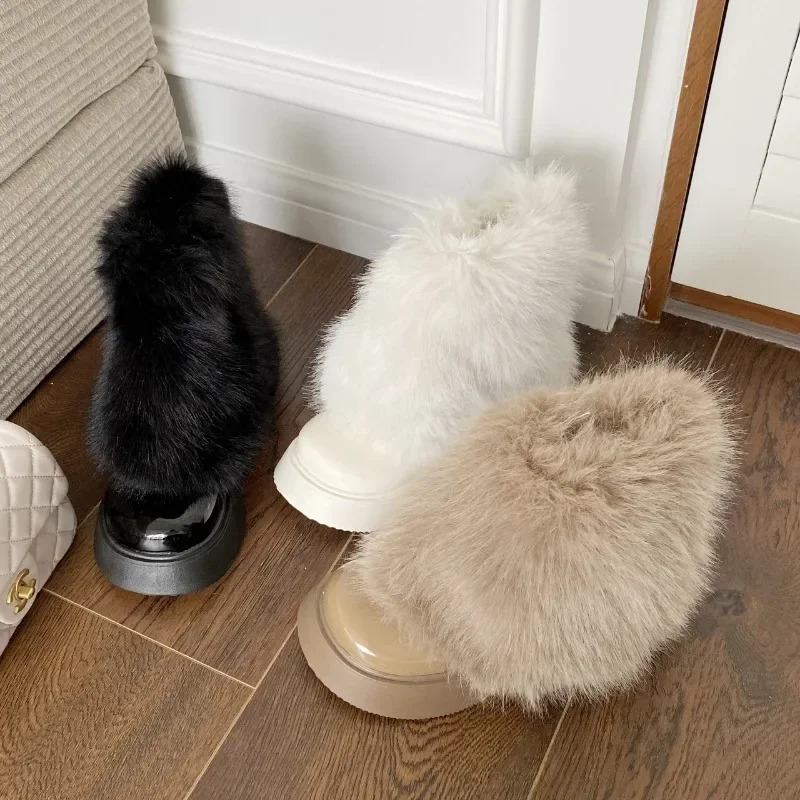 Fashion Versatile Furry Women Shoes Korean Style Fashion Thick Sole Womens Boots Winter Fleece Warm Ladies Modern Boot 241114