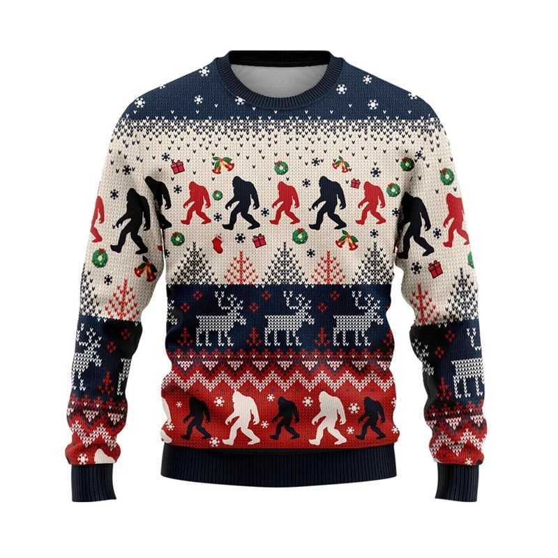 Harajuku Ugly Mens Christmas Sweater Sasquatch Graphic Sweater Casual Christmas Sweater Neutral Zipper Top W241126