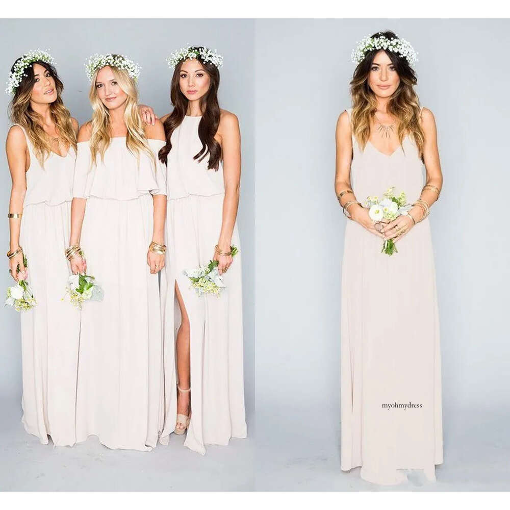 New Arrival Summer Beach A-line Crew Neck Off Shoulders Chiffon Bridesmaid Gowns Side Split Wedding Guest Dresses 2024