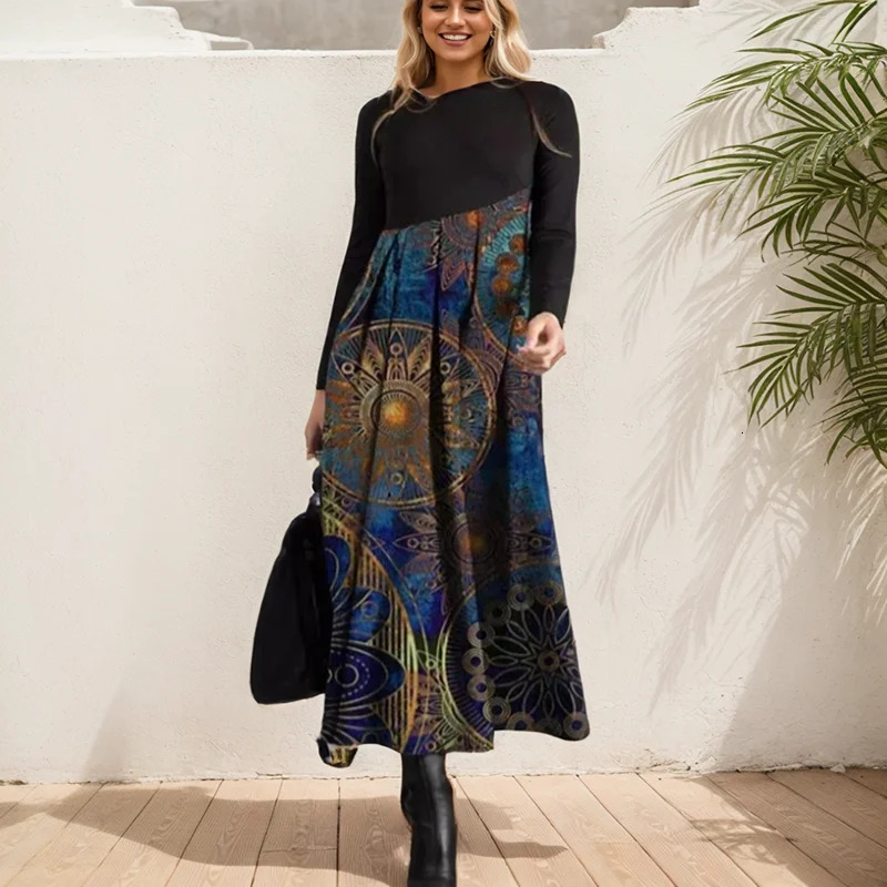Fashion Women Shirt Dress Long Sleeve O Neck Chic Printing Dresses Autumn Female Casual Ladies Office 241112