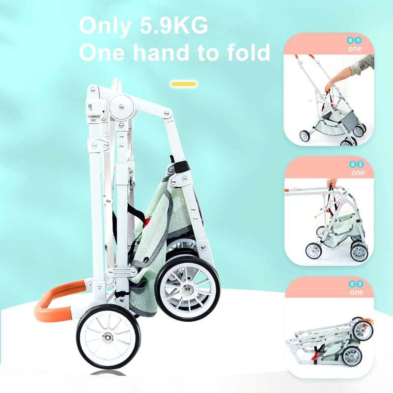 //Hot Sale Luxury 4 Wheels Folding Easy to Assemble Pet Trolley Dog Stroller Factory Price